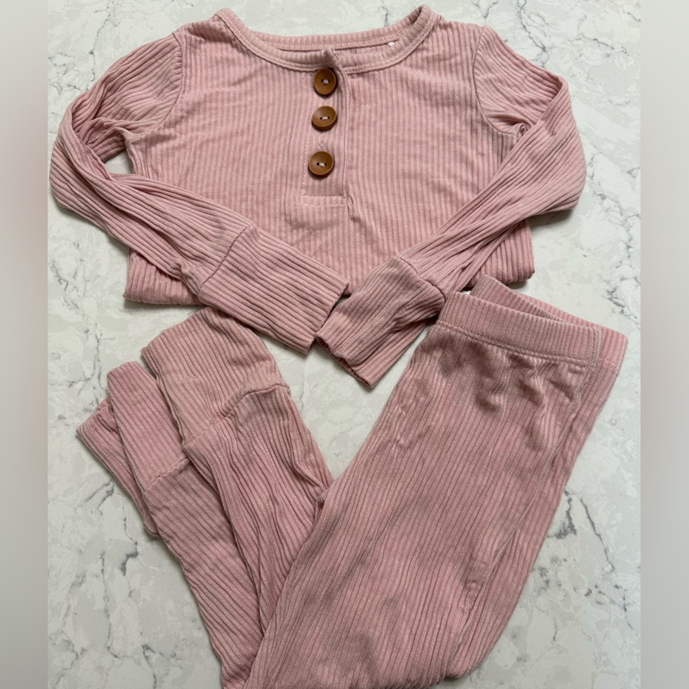 Posh Peanut 2T Blush Ribbed Two Piece Set